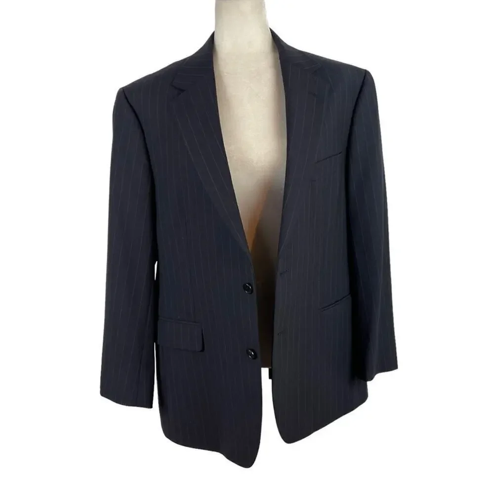 Brooks Brothers Men's Stretch Dark Blue Striped Blazer Jacket Size EU41 Short